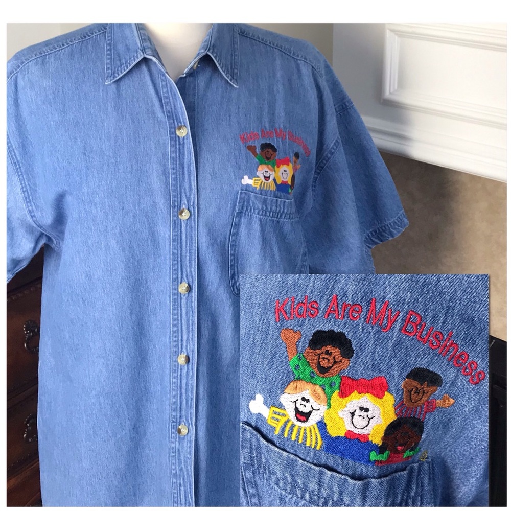 Vintage Embroidered Denim Faded Gear Shirt